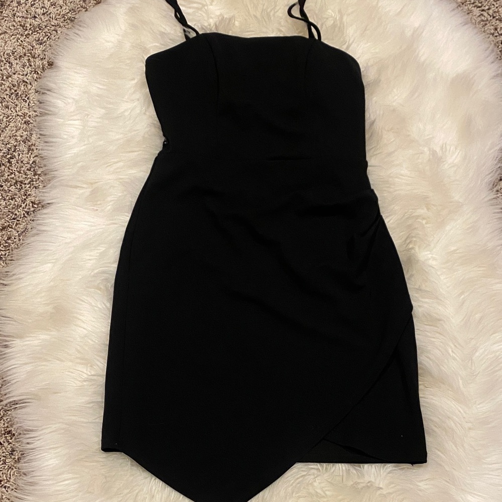 Trixxi Black Spaghetti-Strap Wrap-Front Mini Dress